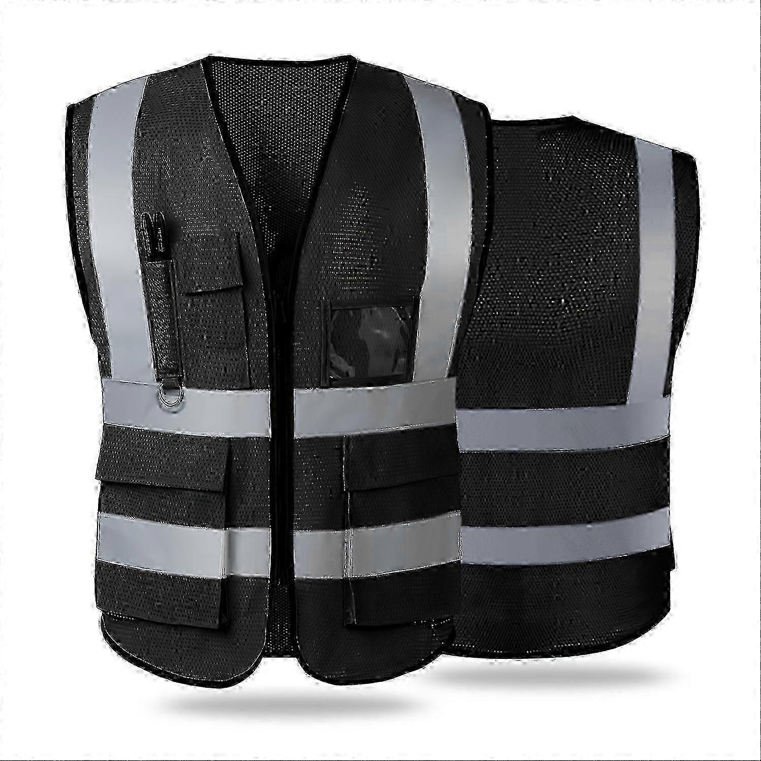 Reflective Safety High Visibility Security With Pockets Zipper Vests for Men's