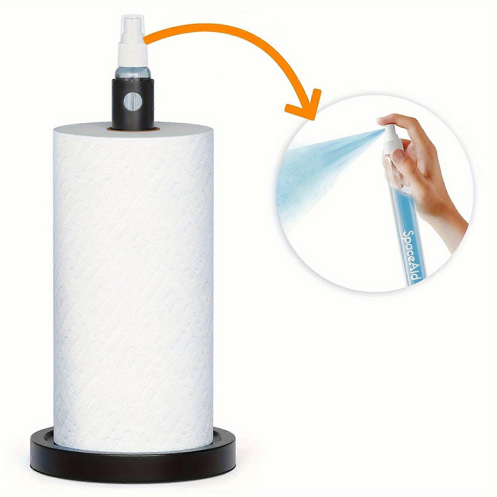 AUMIY 2-in-1 Paper Towel Rack with Mist Bottle - Space-Saving Countertop & Under Cabinet Mount, Durable Iron for Kitchen