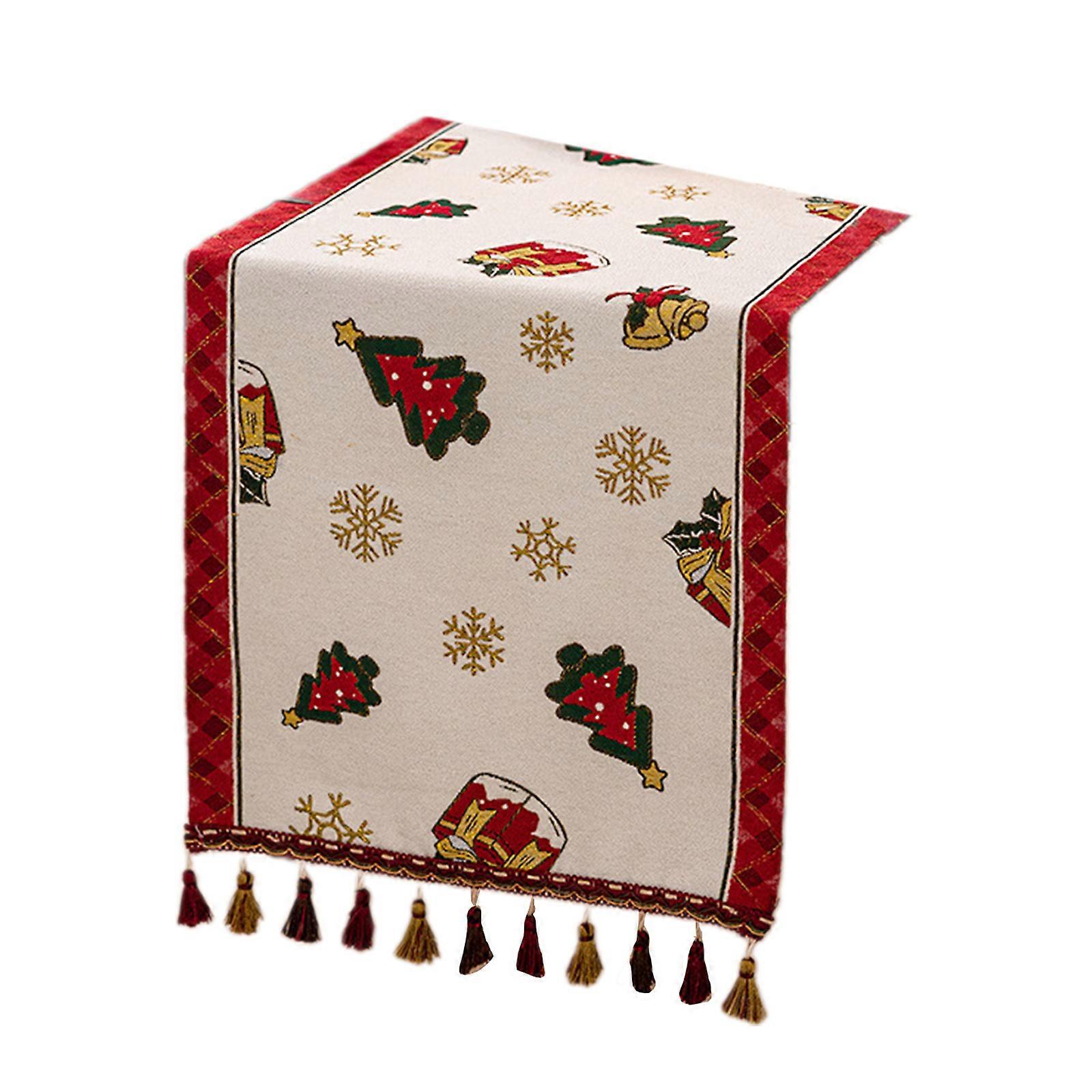 Multipurpose 35x180cm Dining Table Accent Luxurious Chenilles Christmas Jacquard Table Runner with Tassels Tablecloth Multicolor