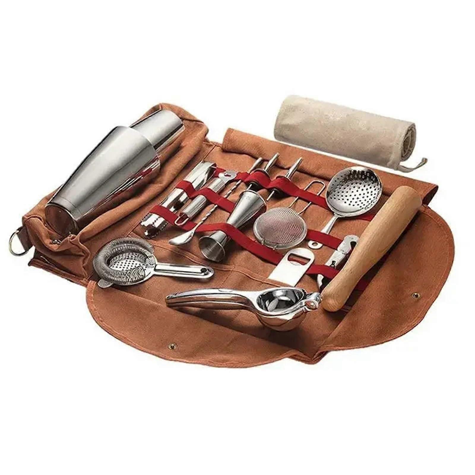 Canvas Bar Tool Bag Portable Travel Shaker Wine Set Storage Shoulder Bag Brown Without Tools
