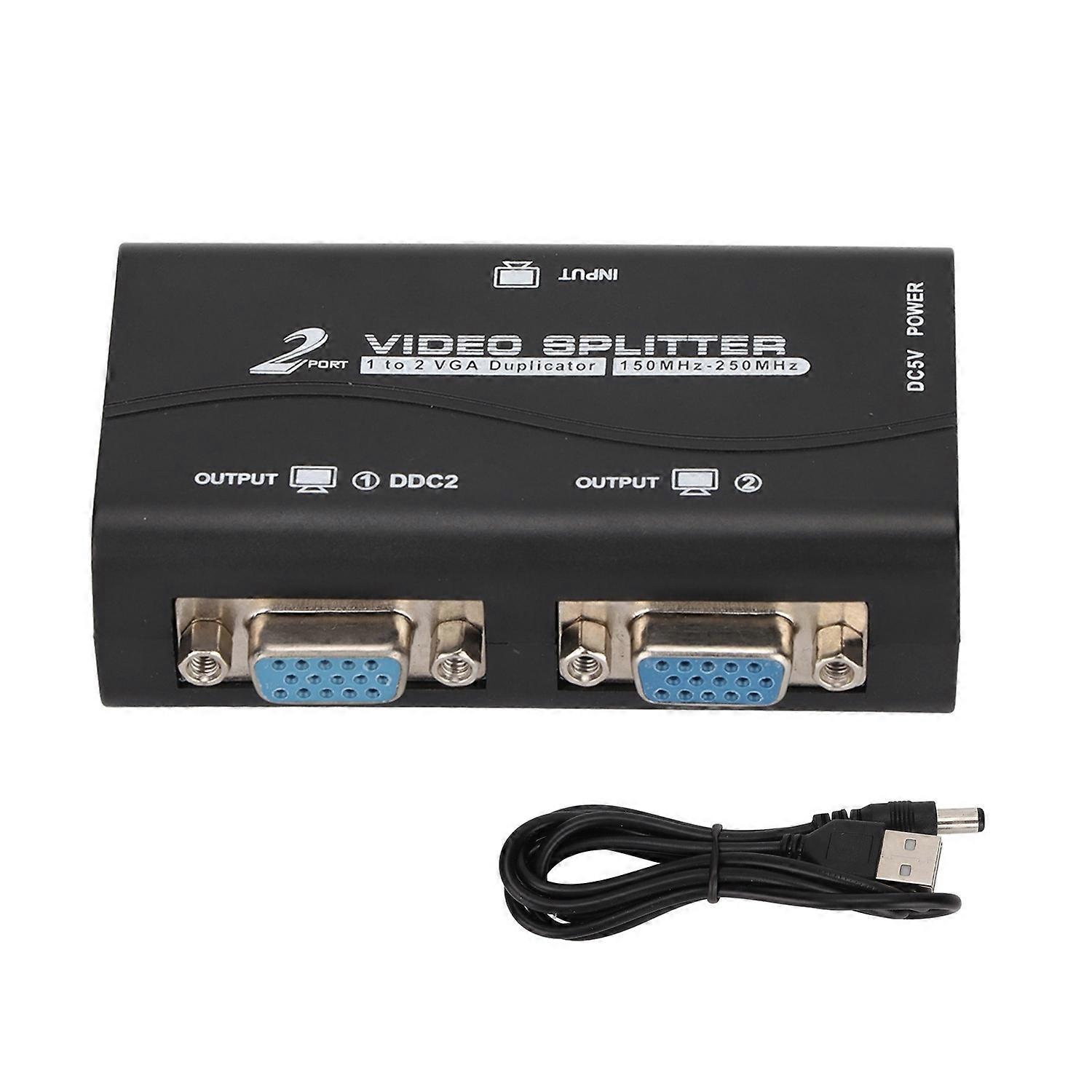 VGA Splitter 1 in 2 Out 250MHz USB Powered 1920x1440 1080P Video Splitter for Screen Duplication