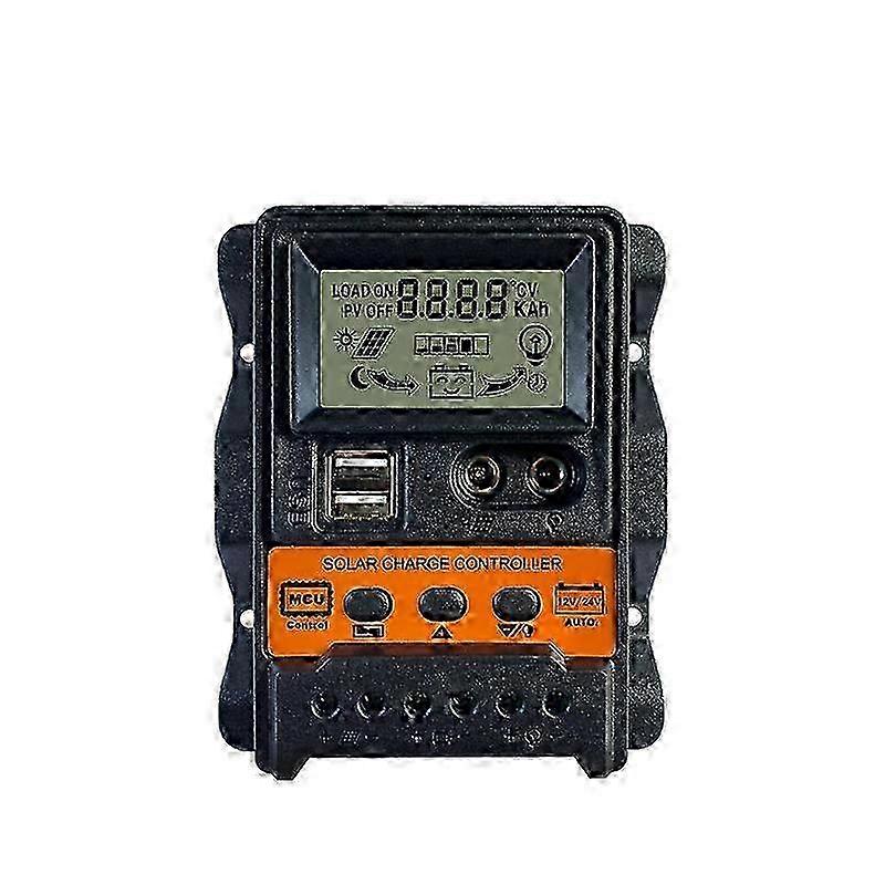 Solar Controller, Solar Panel Controller PWM 12V 24V 30A 5V Output Solar Panel Charger Regulator with LCD Dual USB