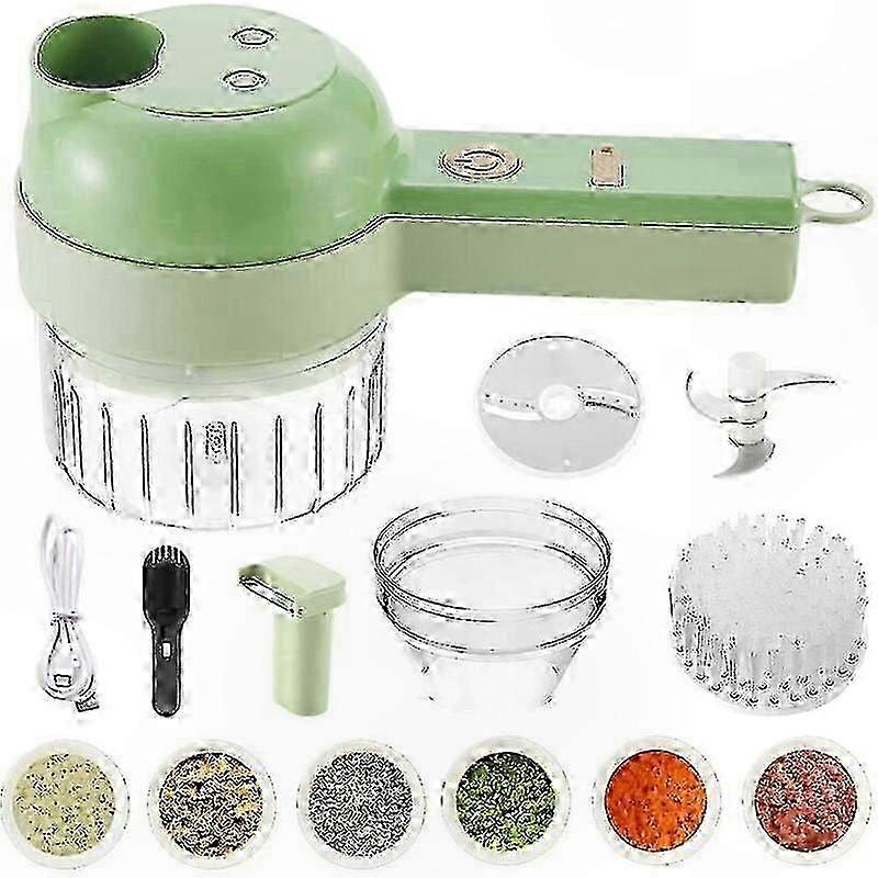 Mini Cordless Chopper for Garlic, Ginger, Peppers, and Onions with Cleaning Brush, Portable Vegetable Processor in Green