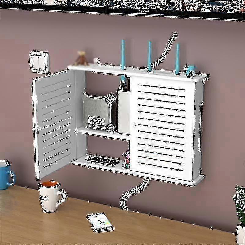 Wireless Wifi Router Storage Box Wooden Box Cable Power Supply Plus Wire Bracket Wall-mounted Plug