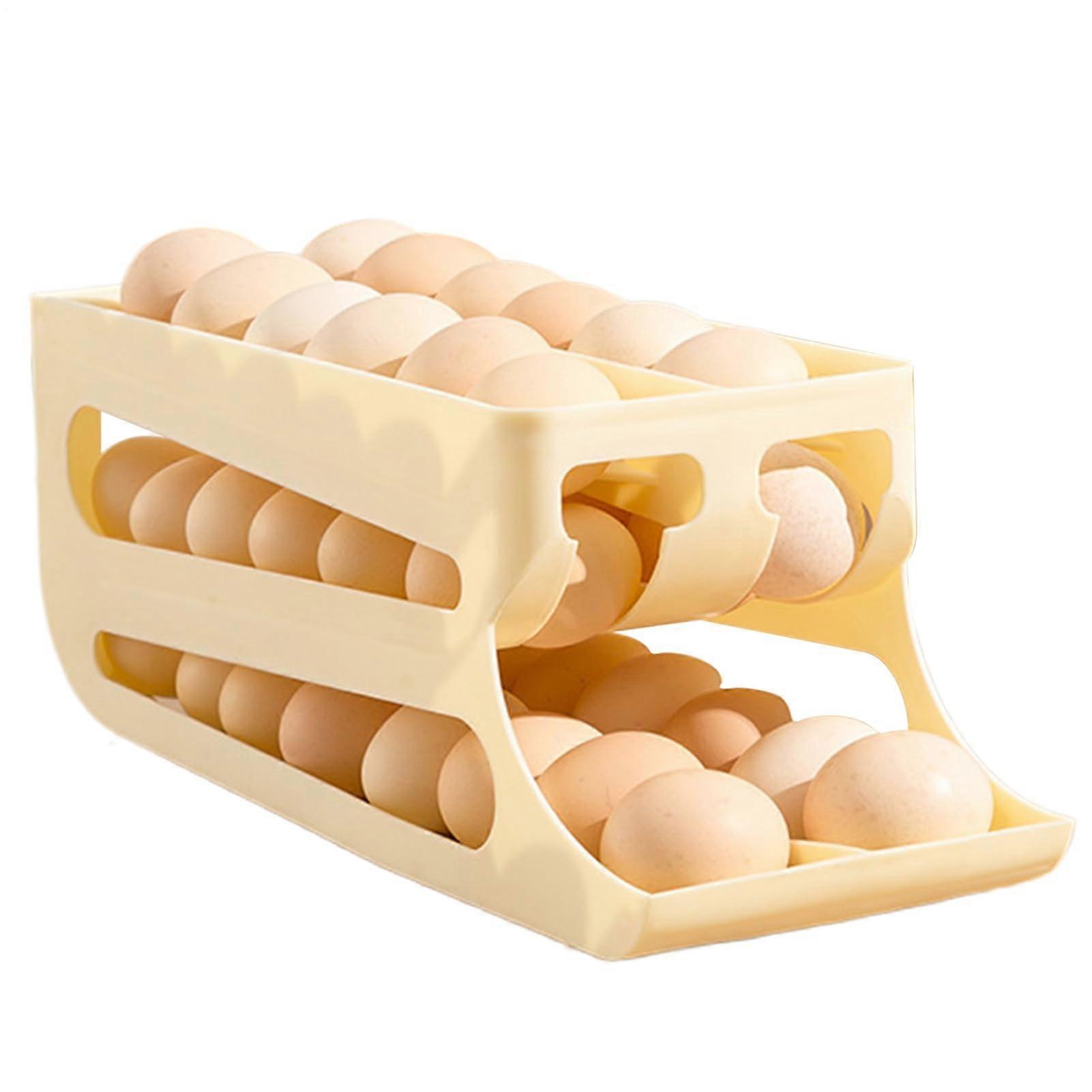 Egg Storage for Refrigerator 3Tier Automatic RollDown Egg Rack Refrigerator Food Container For Counter Travel Kitchen