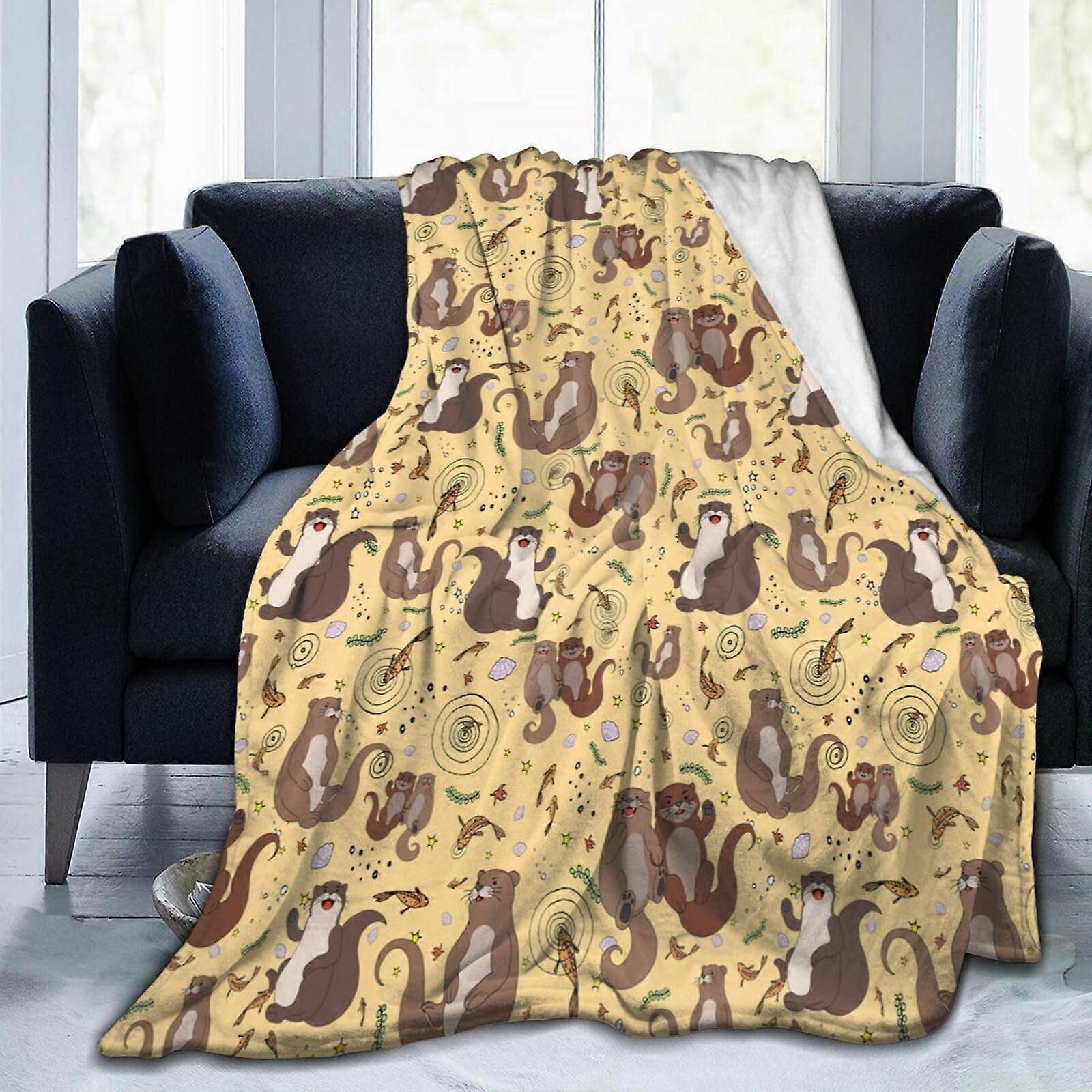 Sea Otters Blanket 60x50 Inches Soft Flannel Yellow Otter Pattern Model 56D91 Sofa And Travel Blanket