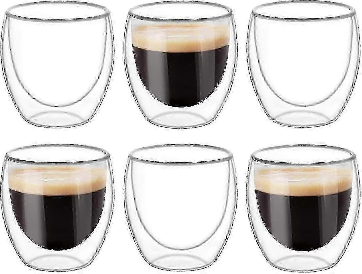 6PCS Double Walled Cups Glasses Mugs,Clear Double-Walled Coffee Cups,Double-Walled, Cappuccino,Latte and  Insulated(80ml) YVL