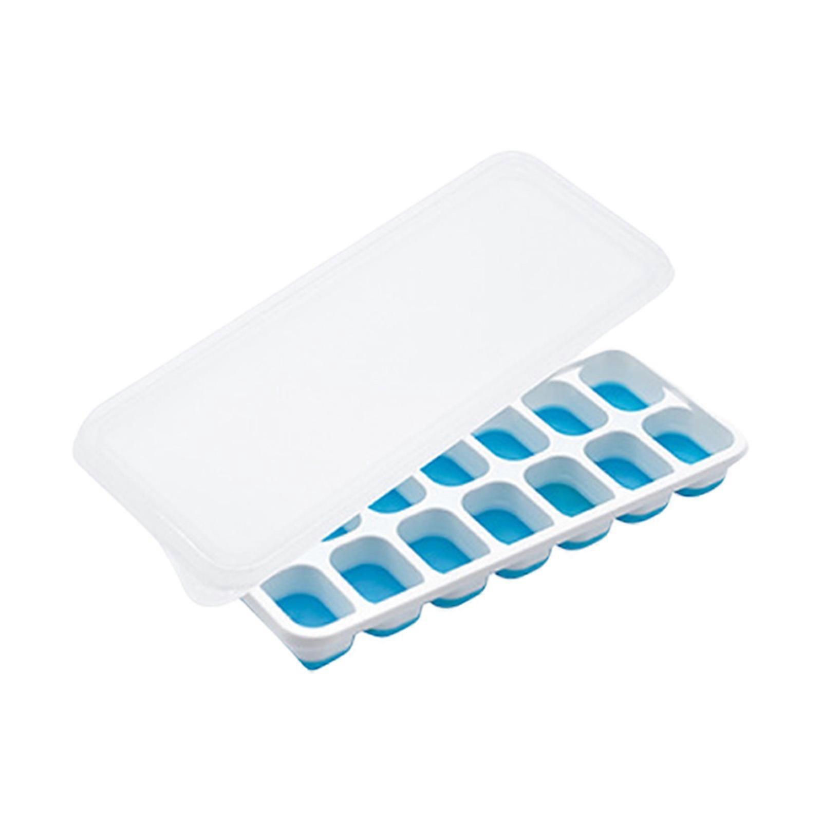 Flexible Square Ice Tray with Seal Lid Silicone Ice Cubes Maker Tool for Cocktails Desserts & Easy Frozing Cubes  Sky Blue