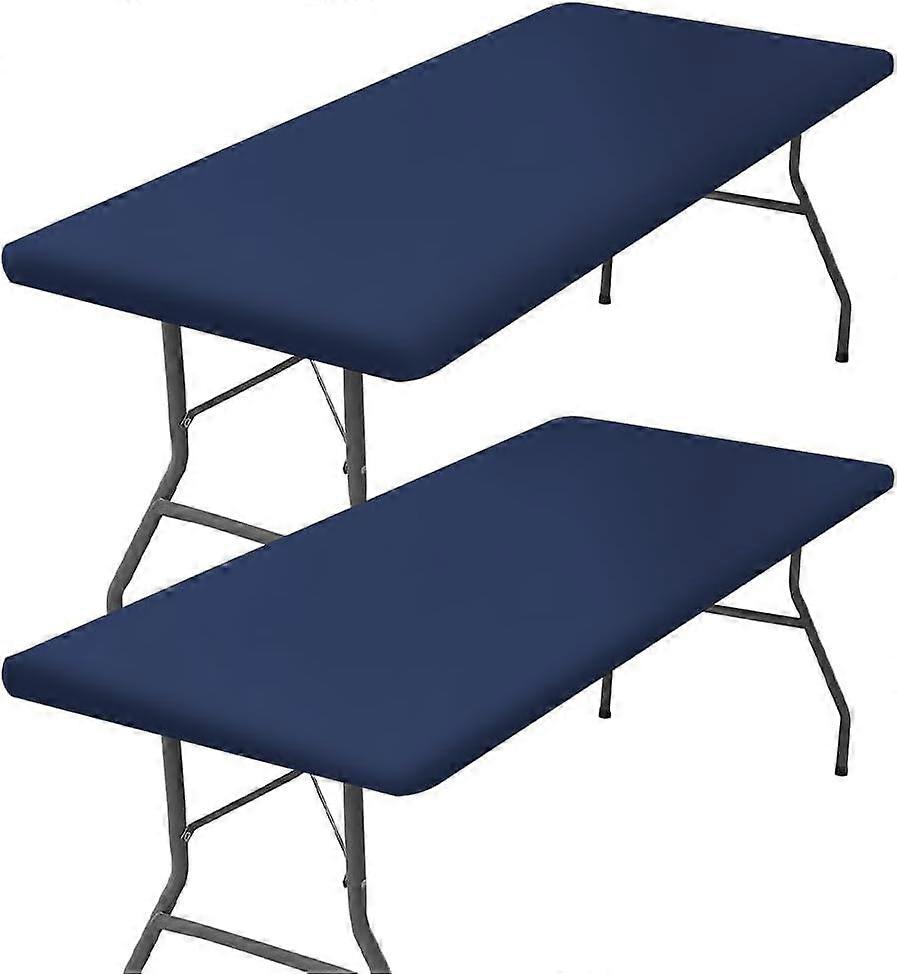 2 Pack Elastic Picnic Tablecloth Waterproof Rectangle Table Cloth Fits for 4ft Folding Table Covers Home Washable Polyester Fitted Fabric for Indoor O