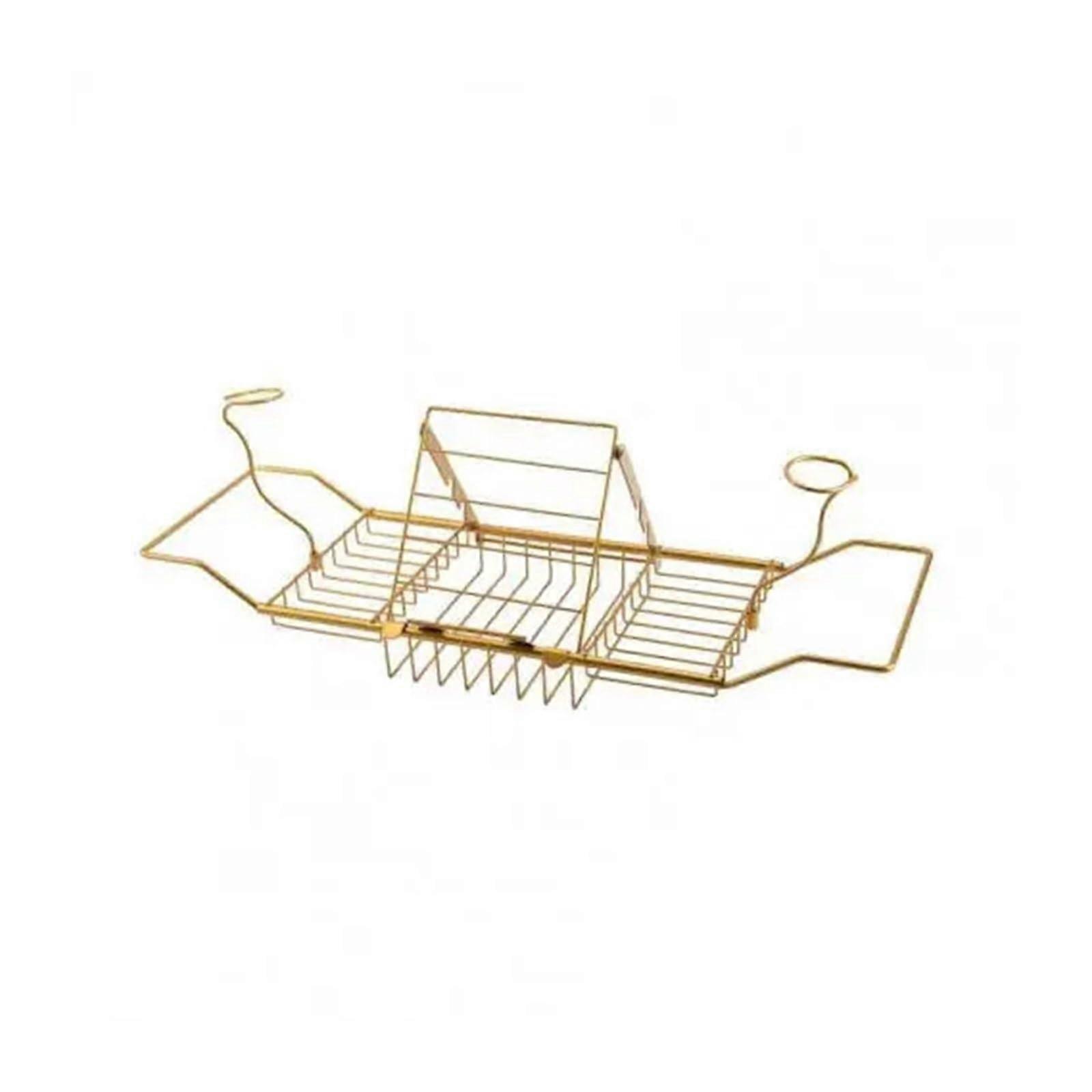 Carbon Steel SelfDraining Bath Caddy Tray with EasyClean Basin for Bathroom Use Golden