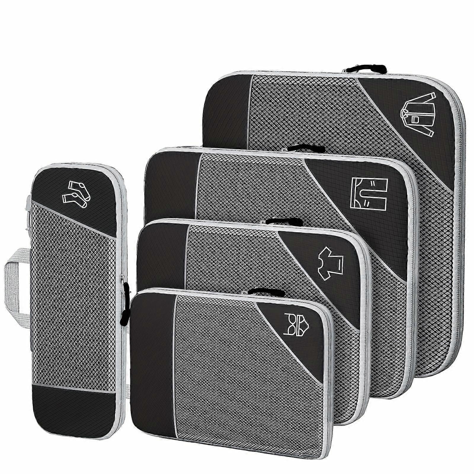 5 solid color compression travel storage bags, 5-in-1 set storage bag storage bag, zipper closure design, ultra lightweight port