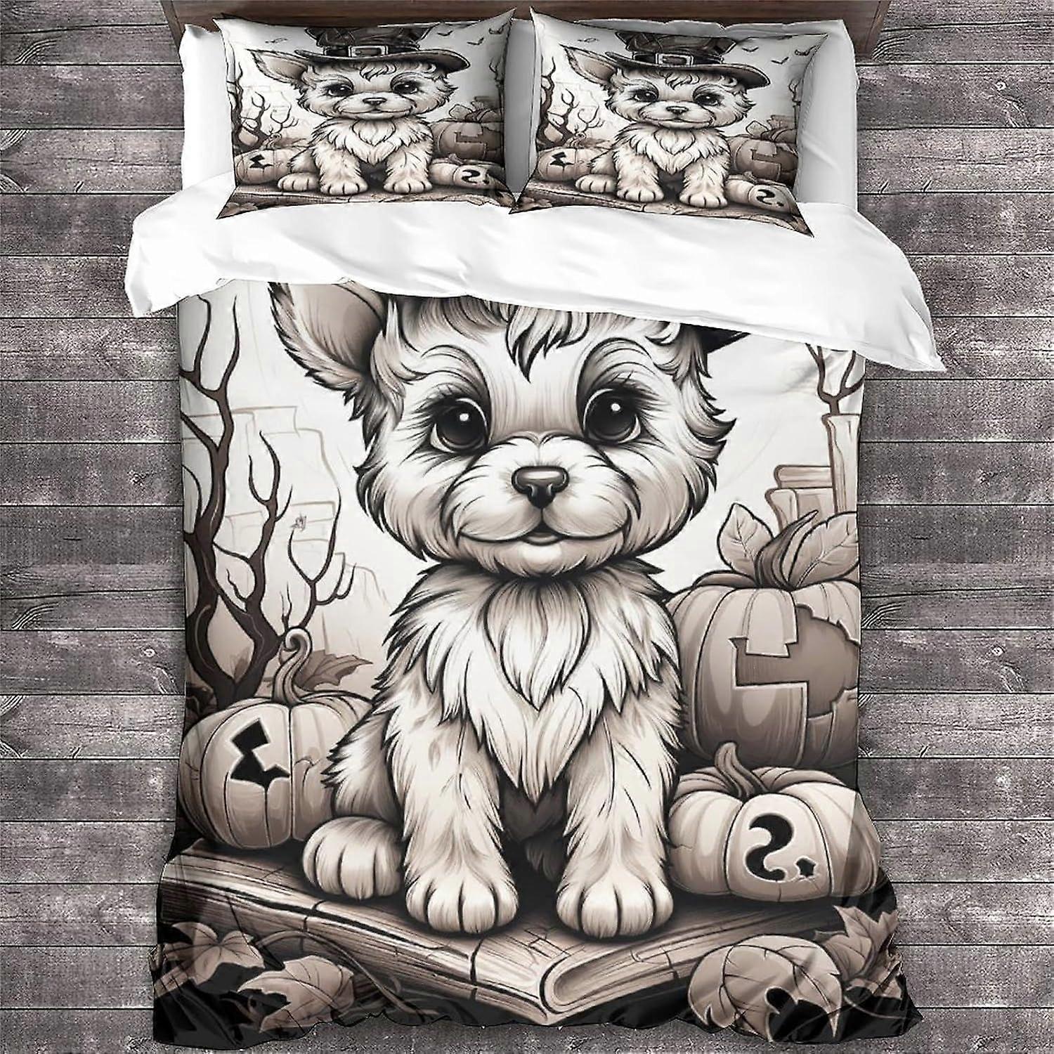 Capa de edredom LikeEj com estampa de cachorro, tema animal, conjunto de cama com estampa 3D de Halloween para crianças, presente ideal para elas, capa de edredom ultramacia para decoração de quarto e roupa de cama.