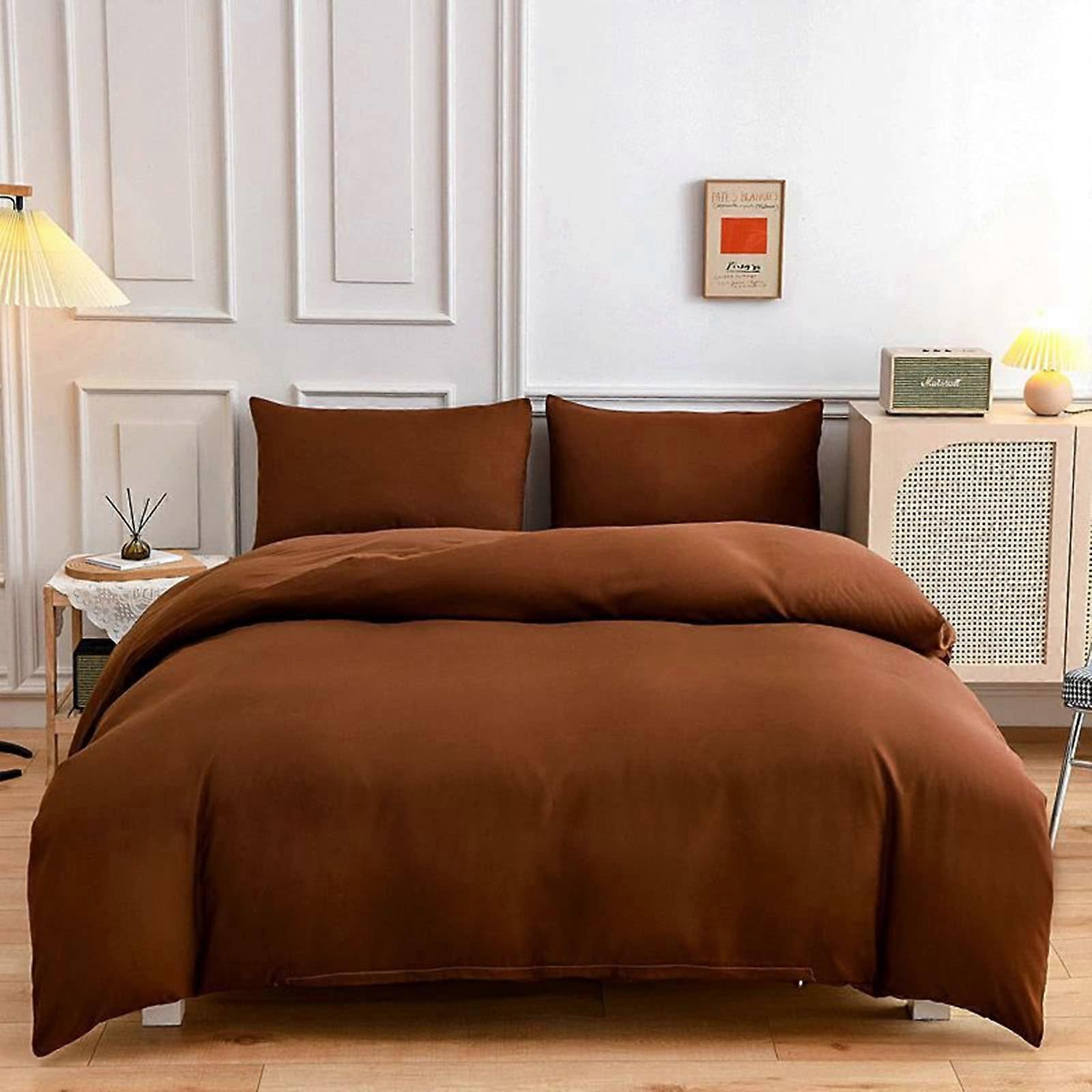 Student Dormitory Bed Four-Piece Set, Double-Sided Washed Cotton, 2m Size, Brown Color