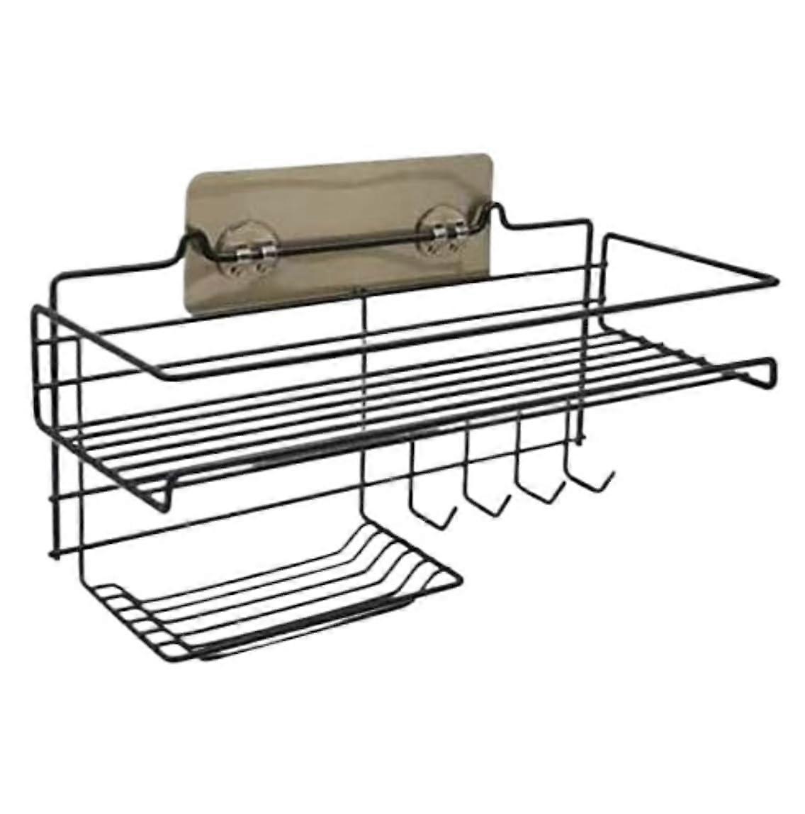 Bathroom Shower Caddy with Strong Suction Cups, Rustproof Wall Mounted Organizer for Shampoo and Soap, Black