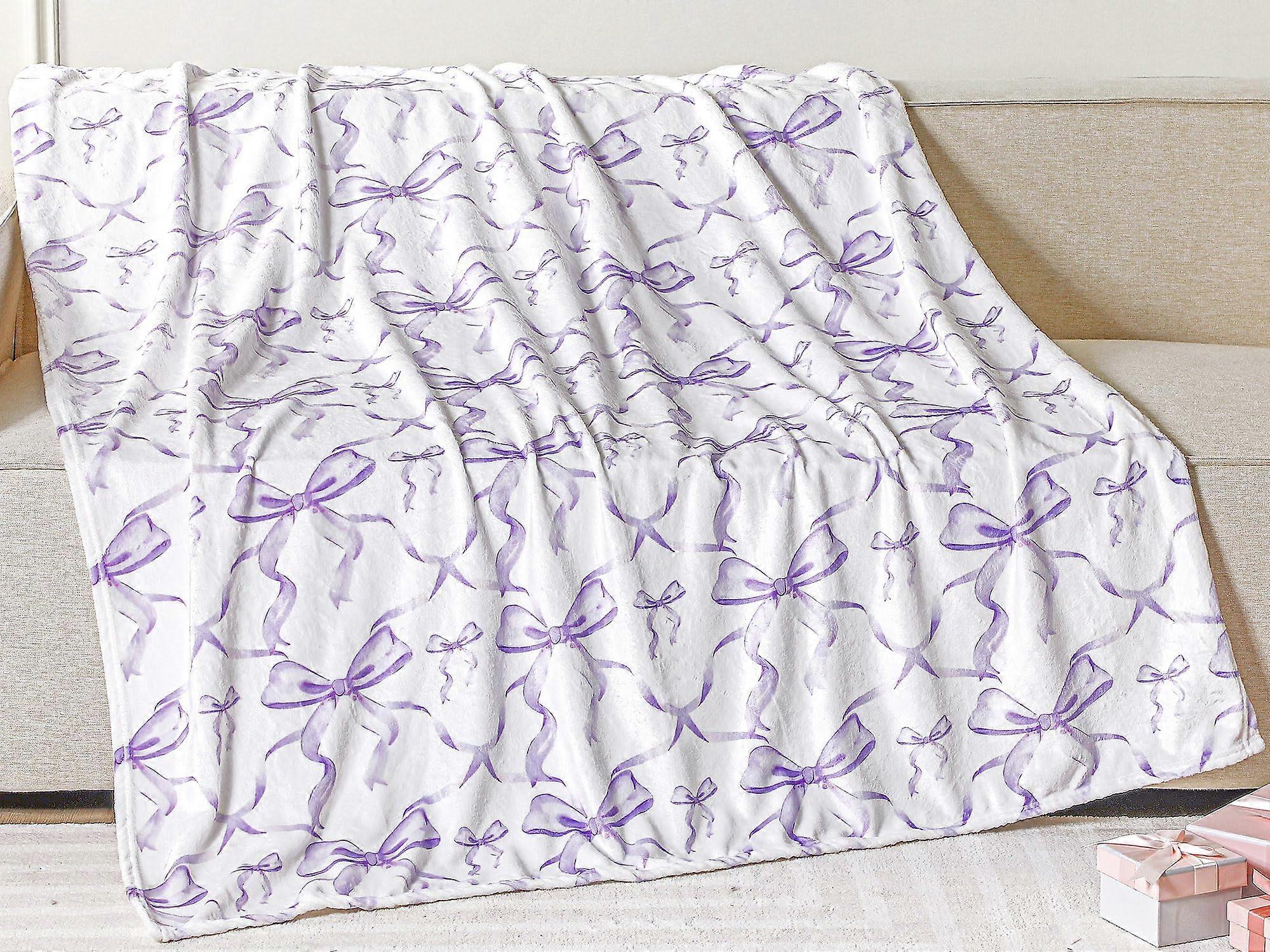 Soft Flannel Throw Blanket 50x60 with Cute Bowknot Design for Sofa Couch Bed Lightweight Warm Decor