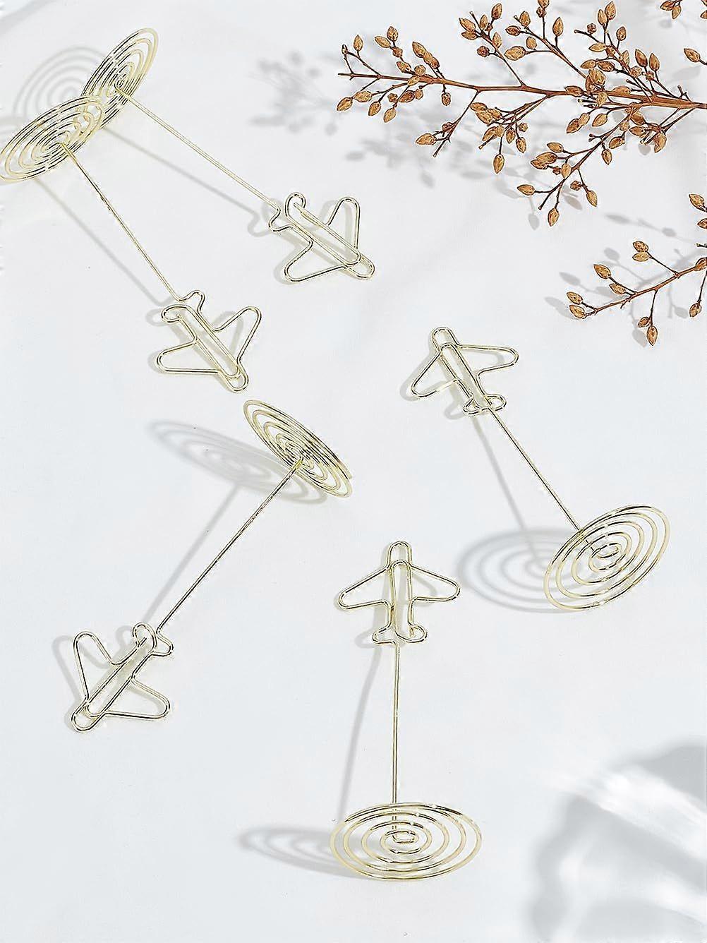 6Pcs Airplane Iron Name Card Holder Plane-Shaped Photo Memo Holders Light Gold Table Number Holders Stands for Wedding Reception Party Birthday Photos