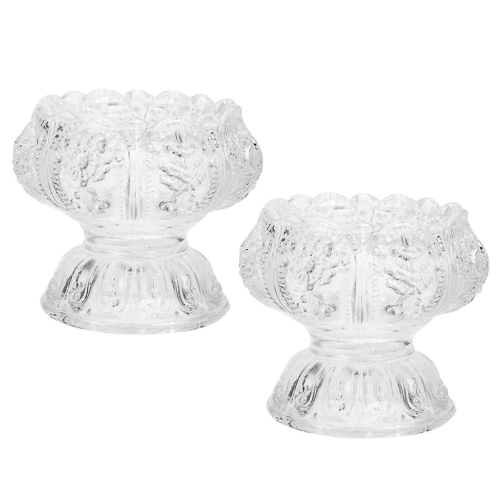 Glass Lotus Candle Holder Set of 2 Crystal Tealight Holders for Buddhist Altar and Meditation Space