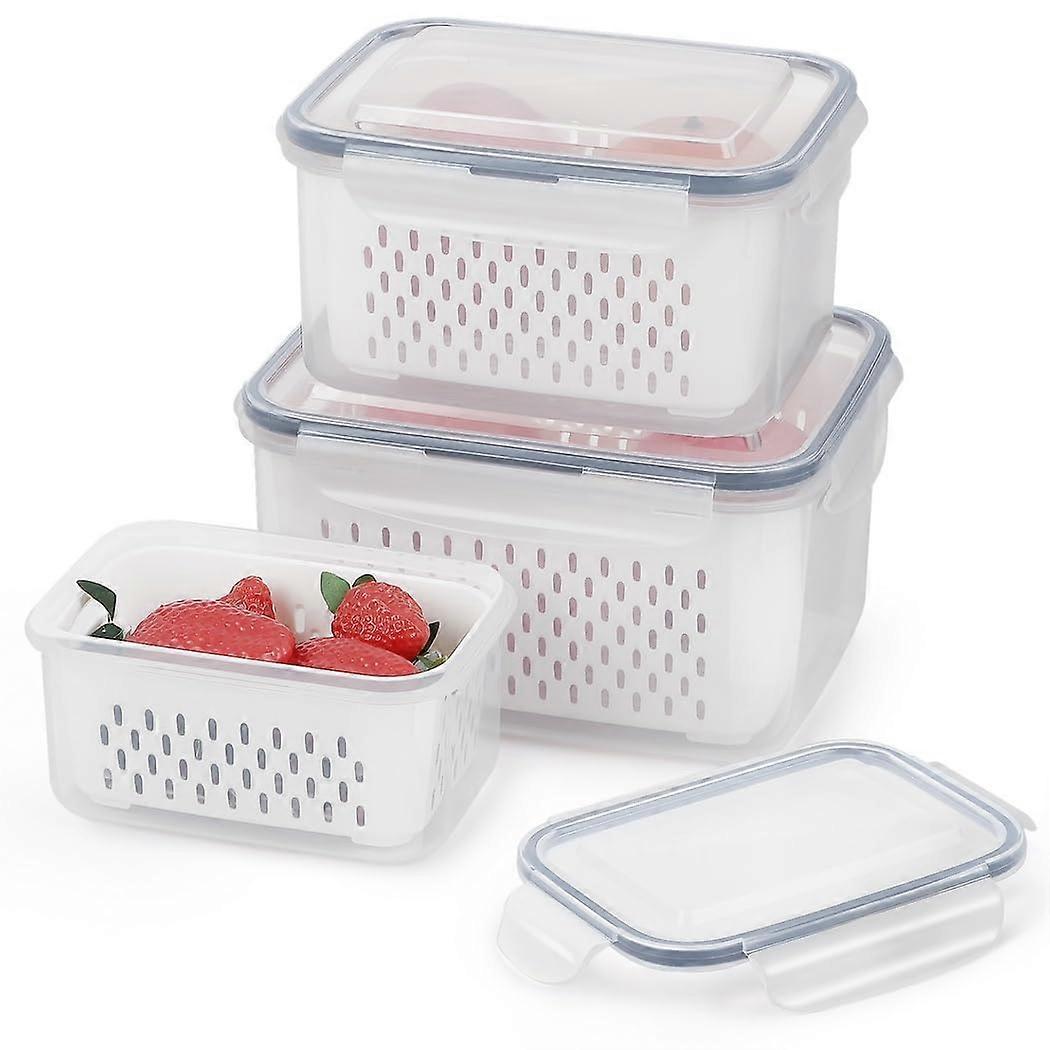 Fridge Storage Containers Set with Drain Basket, Stackable Clear BPA Refrigerator Organizer Bins