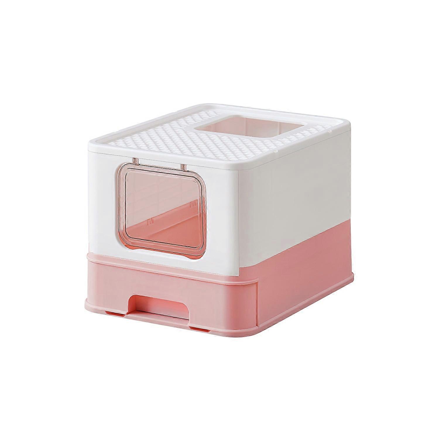 Cat Litter Box with Lid and Scoop, Spacious White-Pastel Pink, 8 Cm