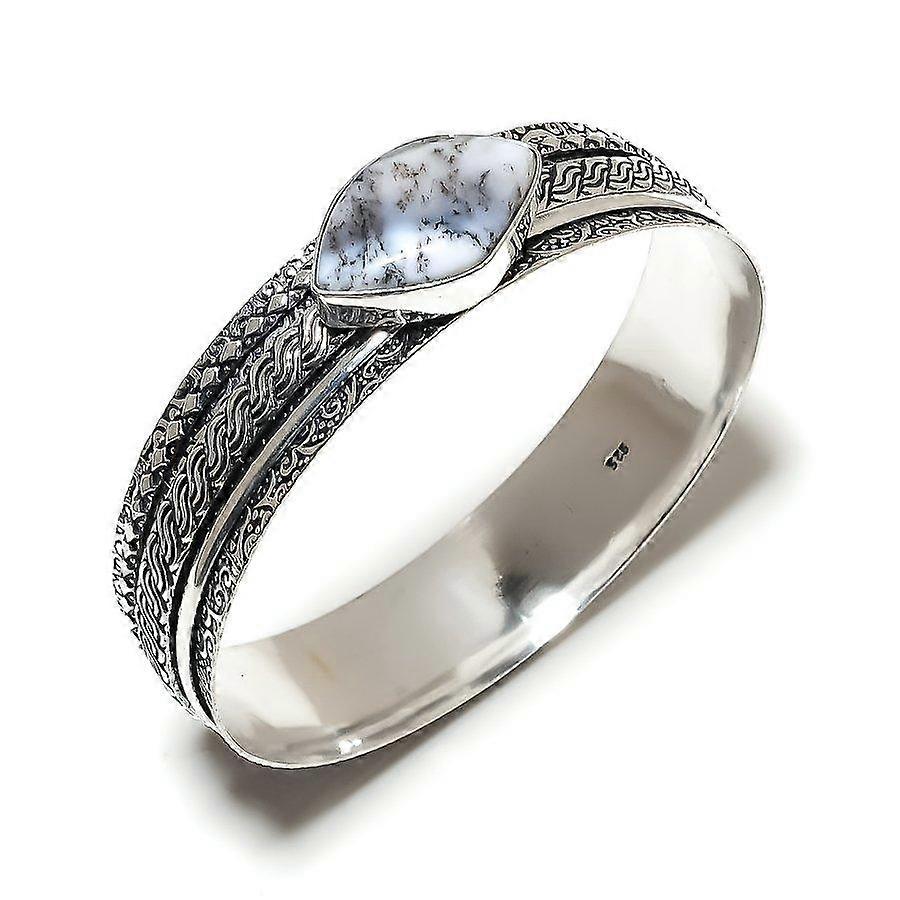 Natural Dendrite Opal Gemstone 925 Sterling Silver Cuff Bangle 7.5" L6h55