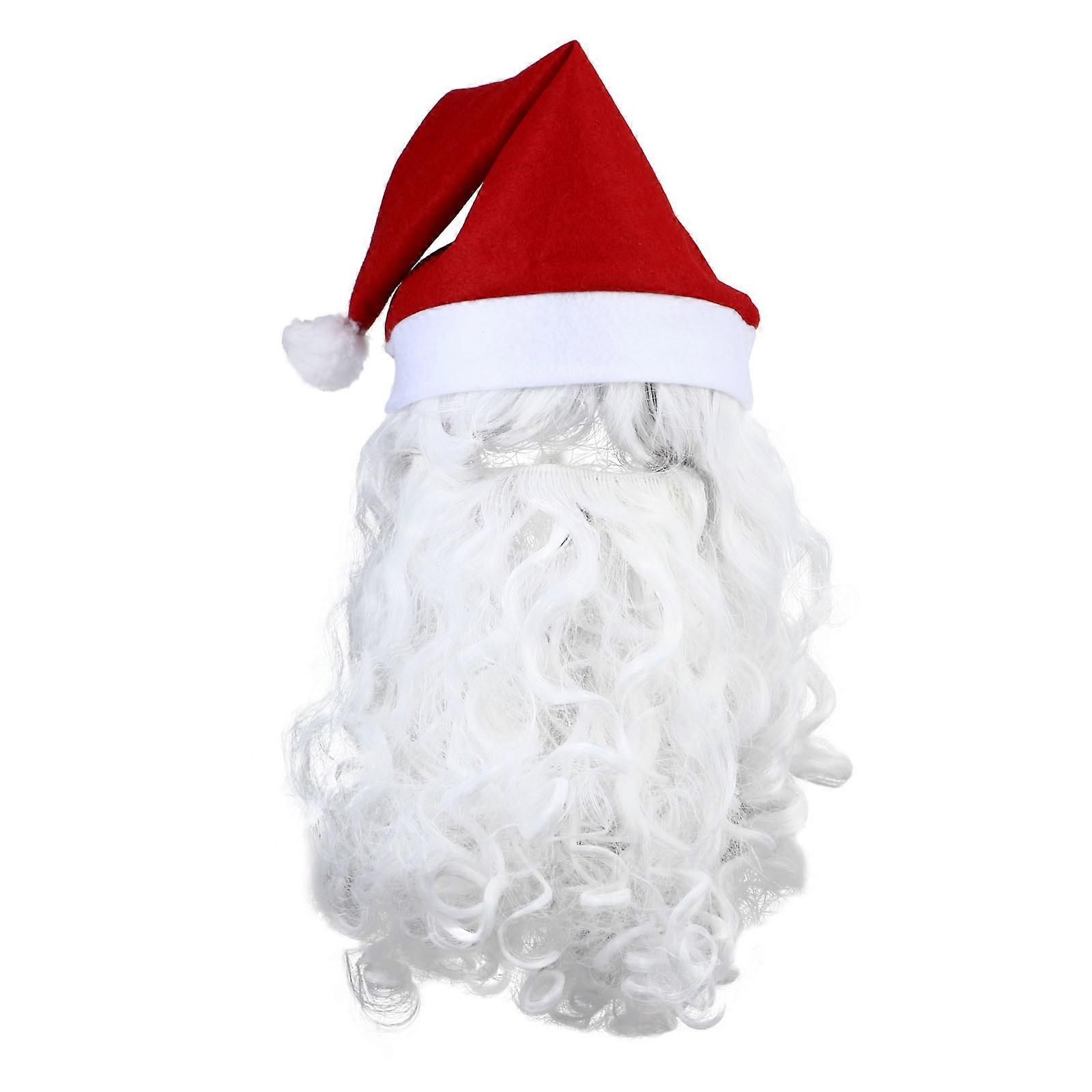 Christmas Santa Hat Wig Beard Set Adjustable Cosplay 3Pcs Red White