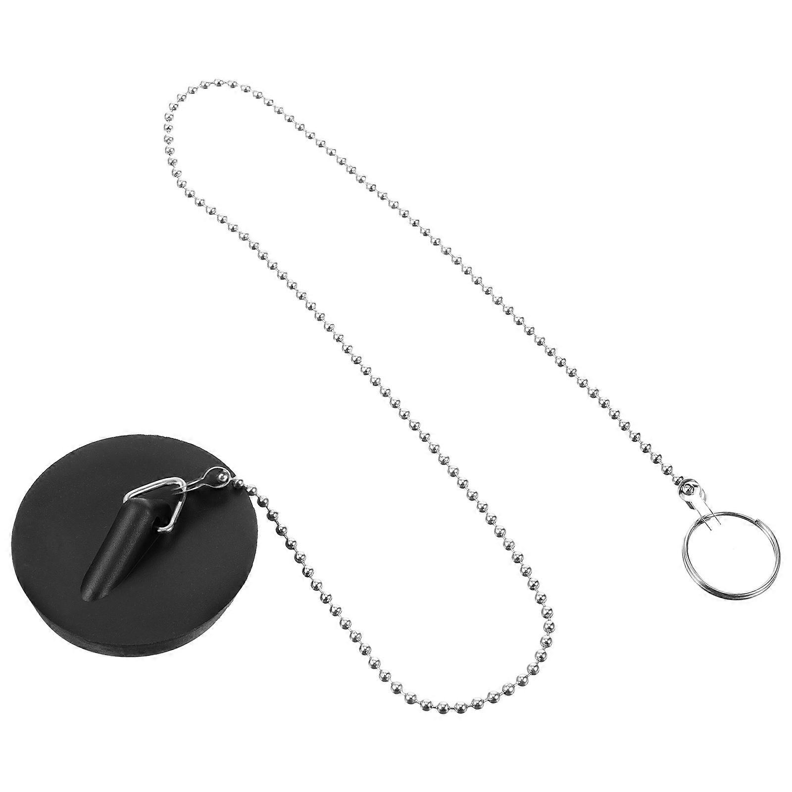 Rubber Bathtub Drain Stoppers with Chain for Drain Plug 5Pcs Black Set