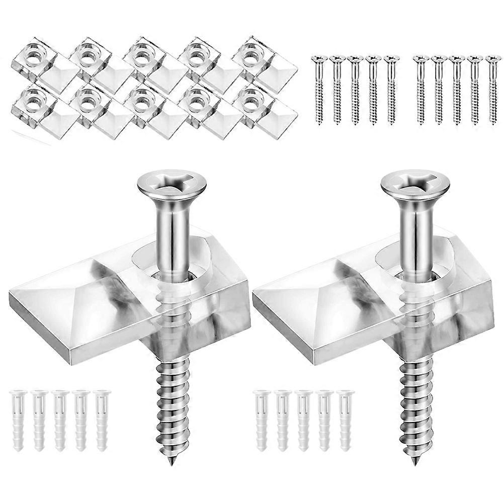Glass Shelf Fixing Clips Mirror Bracket with Screws 80Pcs Silver Set