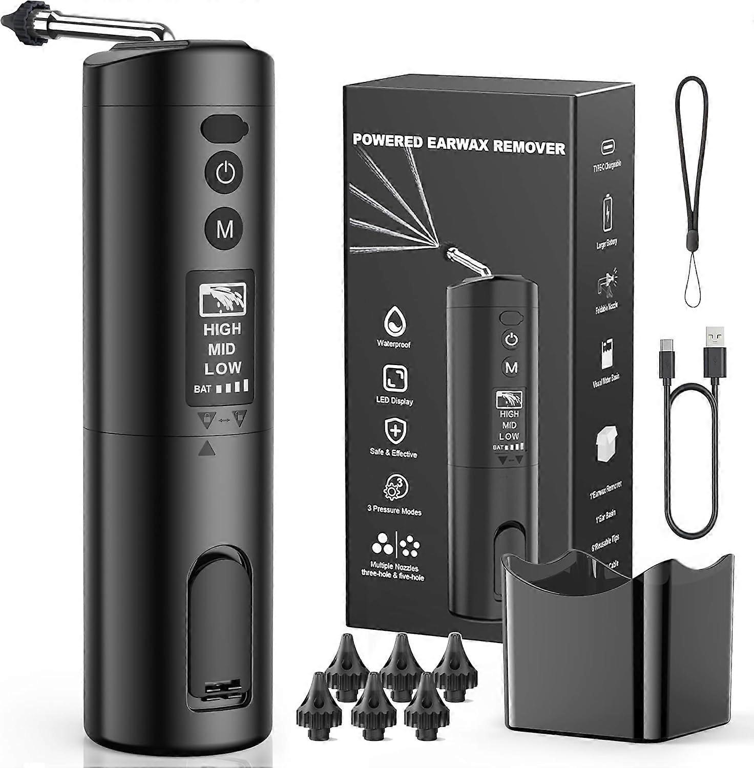 Rechargeable Electric Ear Cleaner with Adjustable Modes, IPX7 Waterproof LED Display Ear Irrigation Kit