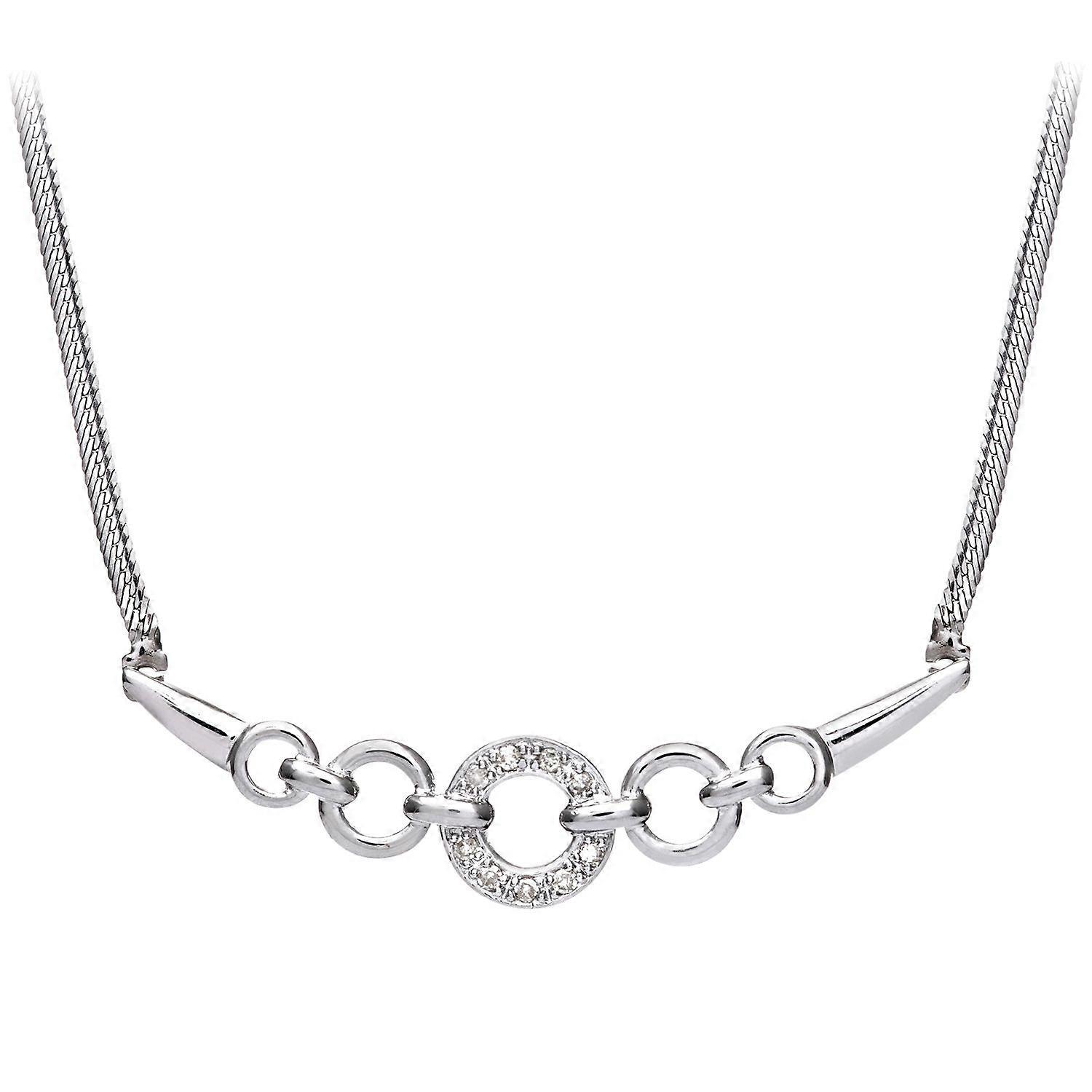 Jewelco London 9ct White Gold Round 5pts Diamond Circle Lavalier Necklace 18 inch 46cm