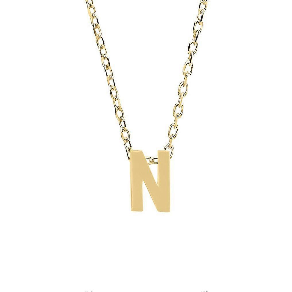 Jewelco London Ladies Yellow 9ct Gold Letter N Initial Pendant Necklace 17 inch 43cm