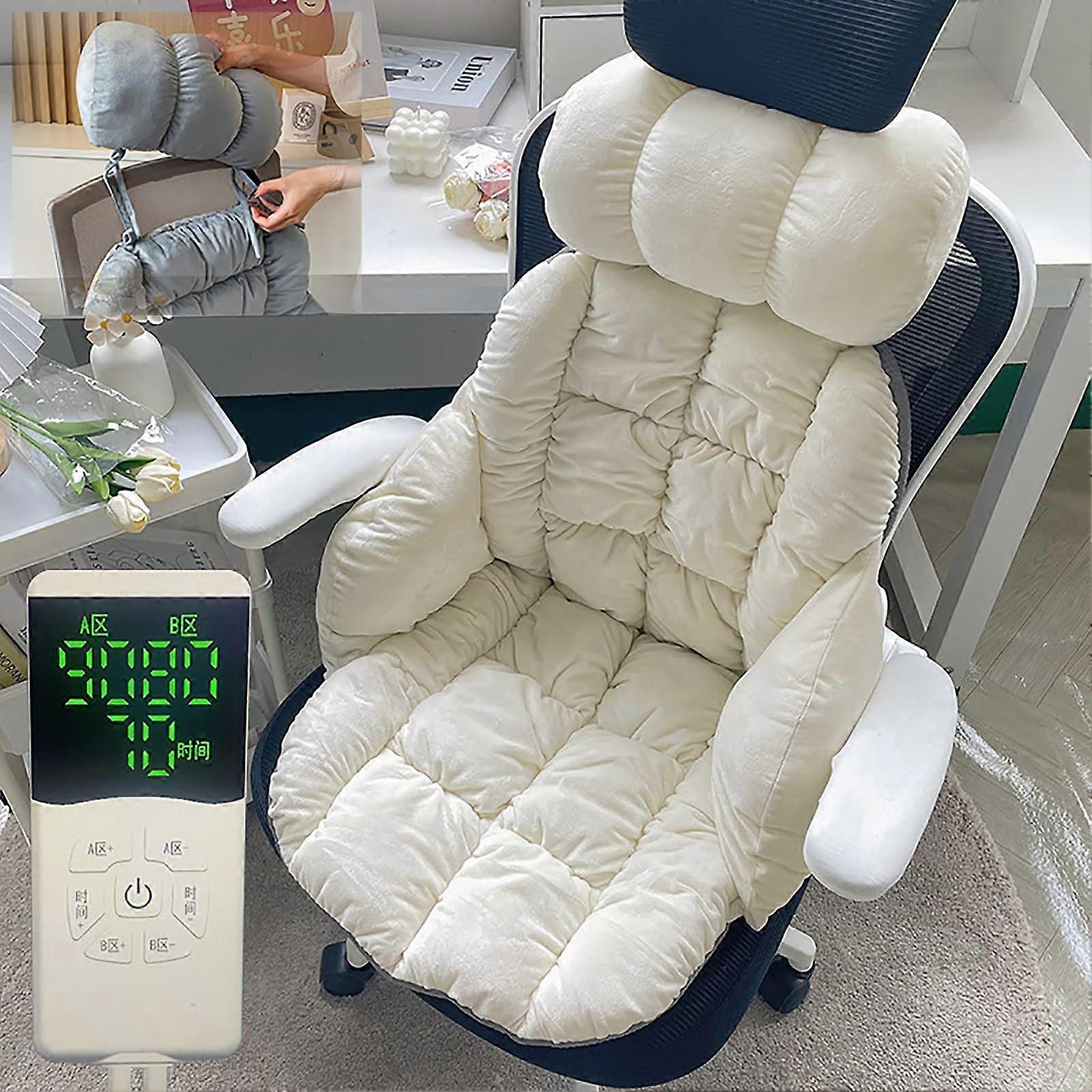 Heated Seat Cushion with Back Support, Adjustable Chair Pad with Timer, Washable White Design