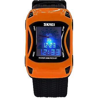 Veeki Children's Car Shaped Multi-Function Waterproof Alarm Stopwatch Sports Watch Students Lovely Gift Green Case Black Rubber Watch(orange)