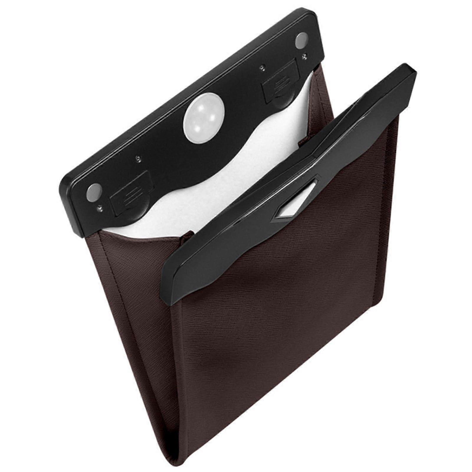 Car Trash Can PU Leather Foldable Hanging Garbage Bin with Waterproof Lining for Front Seat Brown