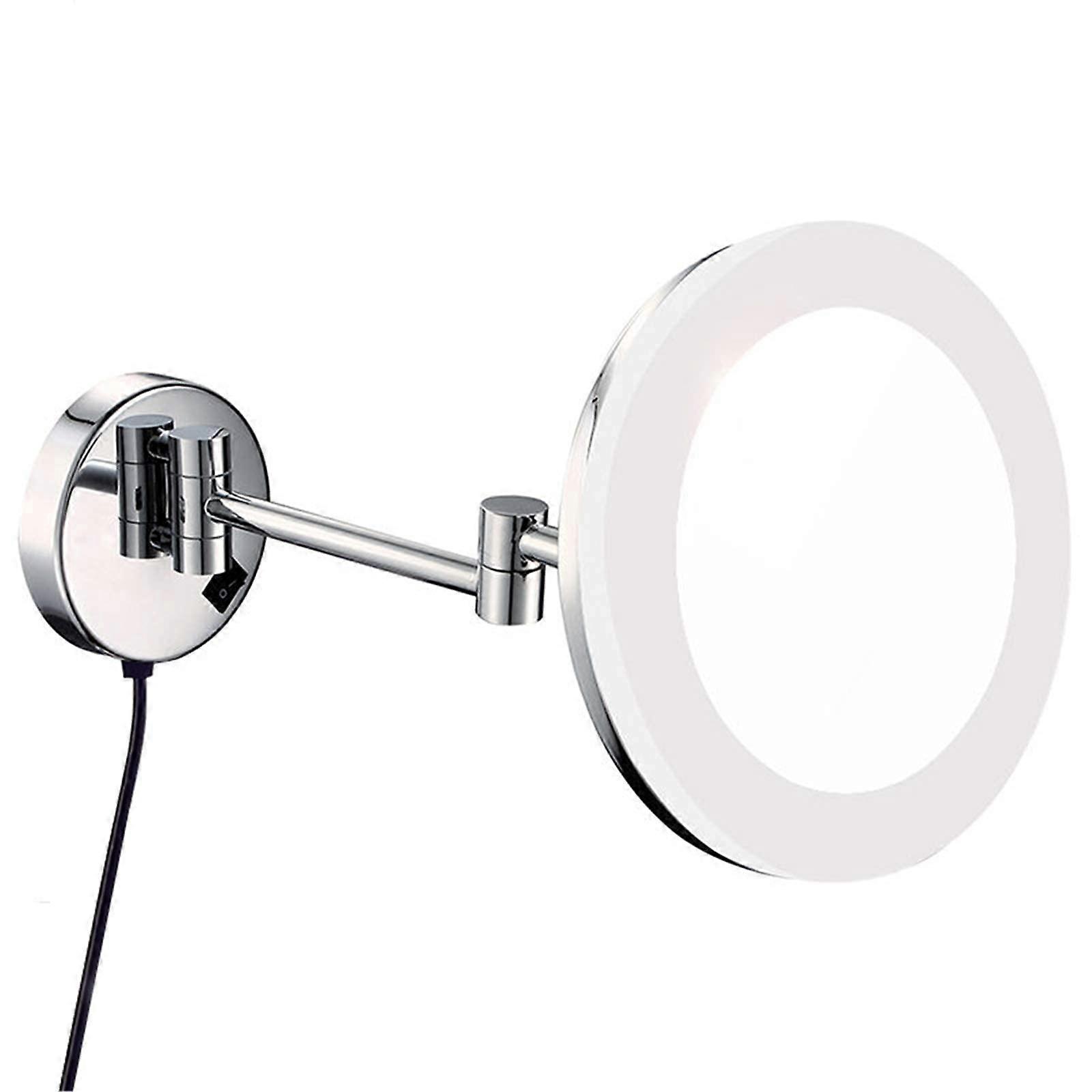 Wall Mounted Makeup Mirror with 7X Closeup Magnification, LED Ring Light, Brass Extendable Arm