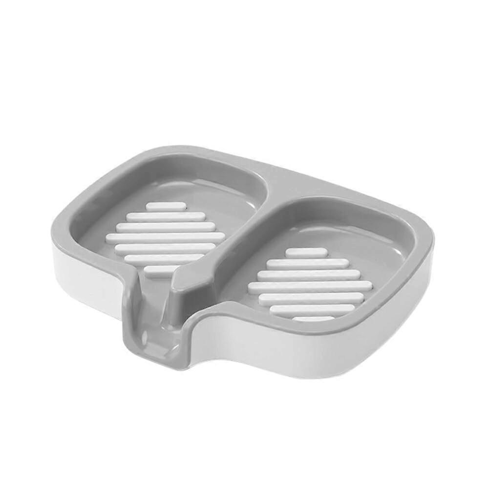 Self Draining Soap Dish with Dual Compartment Design for Bathroom Kitchen Sink White and Gray
