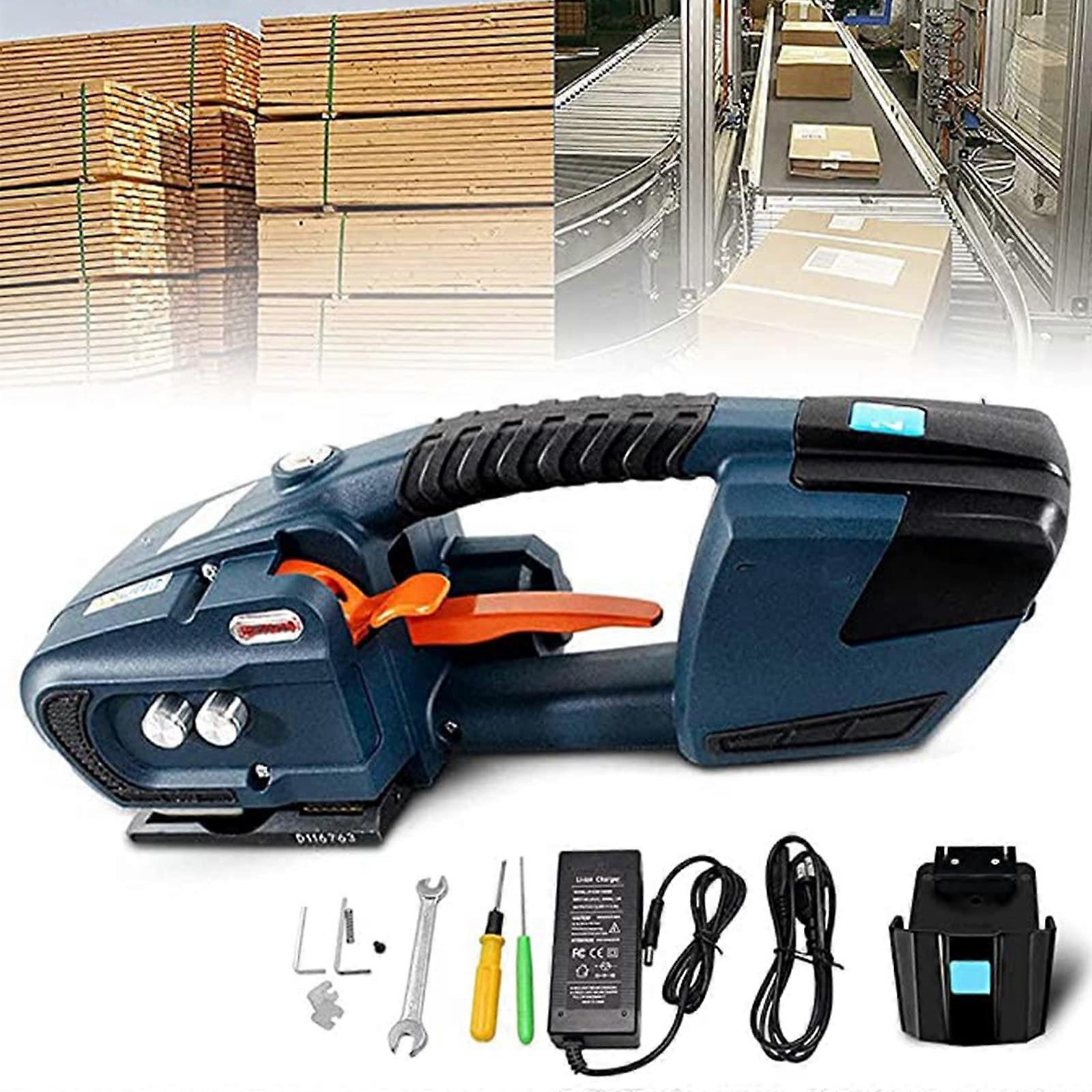 Electric Strapping Machine with Fast Automatic Sealing, Cordless Dual Battery for Pallets and Boxes