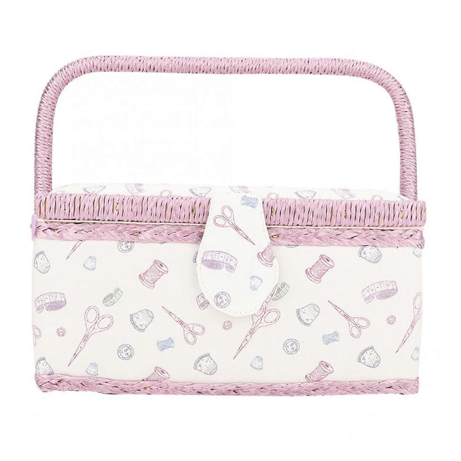 Vintage Sewing Storage Box with DoubleLayer Organizer and Fabric Basket Handle