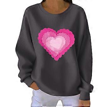 Dames Valentijnssweatshirt met hartjesprint, geribbelde ronde hals, casual model met lange mouwen.