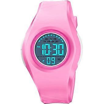 Relógio esportivo digital LED para meninas, à prova d'água até 50 metros, com alarme, cronômetro e calendário, ideal para estudantes e crianças.