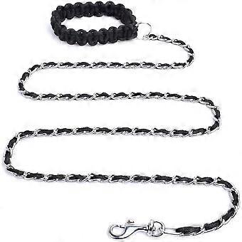 Coleira de cachorro à prova de mastigação 5,5 pés de trabalho pesado cão coleiras metal pet chain chumbo com alça de corda macia para dogl médio grande (40lb-80lb)