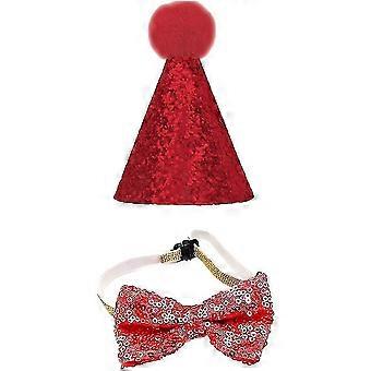 Christmas Pet Party Jazz Hat And Blingbling Bow Tie Breakaway Collar Set, For Kitten Puppy Small Dogs Cats