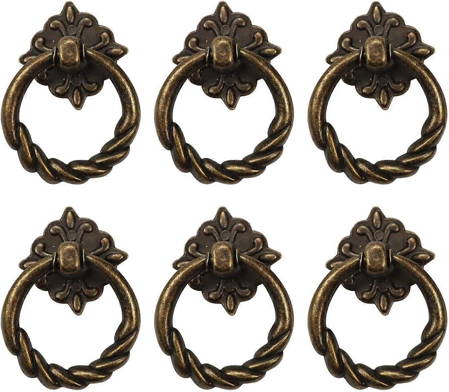 6pcs Vintage Bronze Drop Ring Knobs Pulls Handles for Dresser Drawer Antique Drawer Pull Ring Single Hole Decorative Hardware