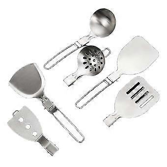 Outdoor Folding Kitchenware Set Camping Travel Portable Stainless Steel Stir Frying Pot Shovel Soup Spoon