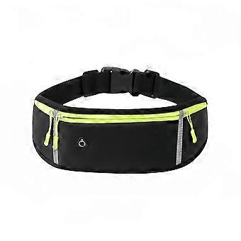 Running Compression Waist Pack, Black with Neon Green Zipper and Reflective Stripes, Unisex Fitness Belt for Running Cycling Camping Gym