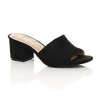 Mid Block Heel Peep Toe Mules Sandals