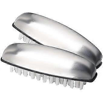 2pcs Stainless Steel Nail Brush Hard Bristle Nail Clean Brush Handle
