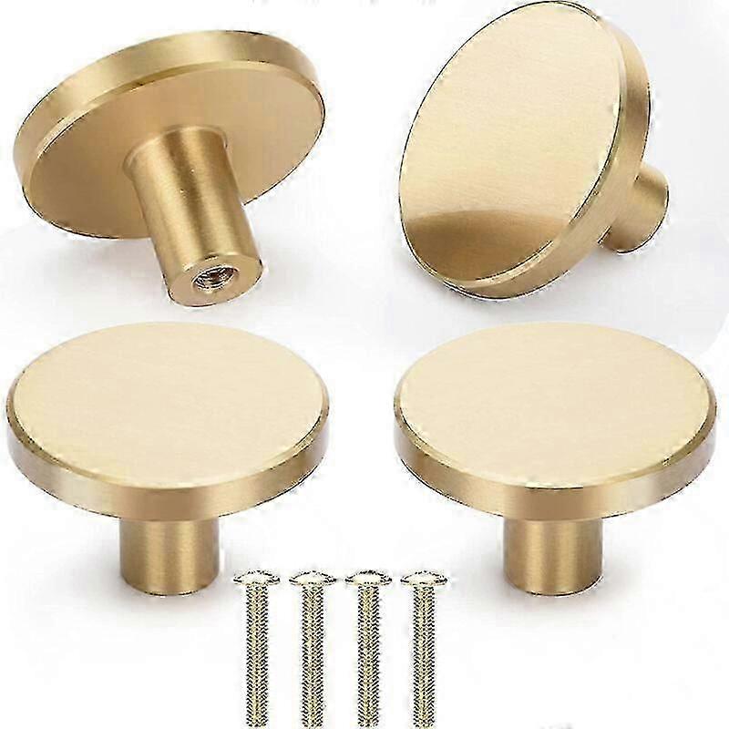 4-Pack Round Cabinet Knobs, 33mm, Gold Brushed Brass, Solid Brass, for Drawer Cupboards