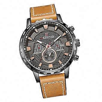 Heren sportief zakelijk quartz chronograaf polshorloge bruin