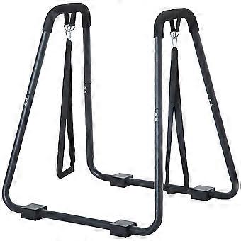 Dip station, stable dip stand with suspension trainer, robust steel frame, black, 90x81x92.5cm, for effective strength training