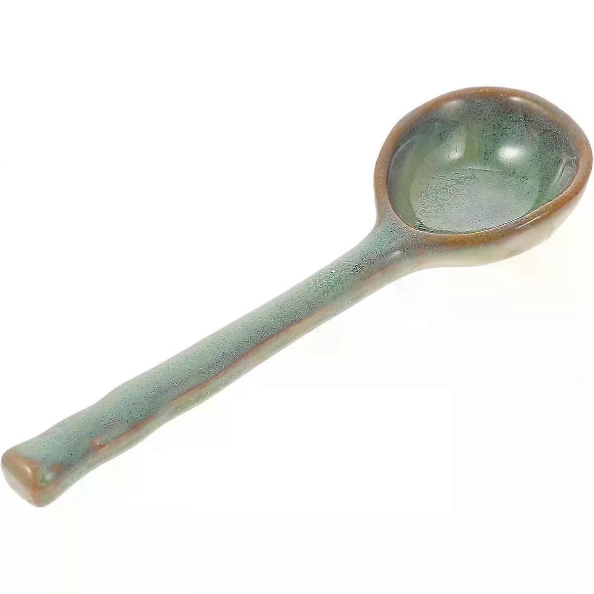 Style Ceramic Soup Spoon Green Ergonomic Handle